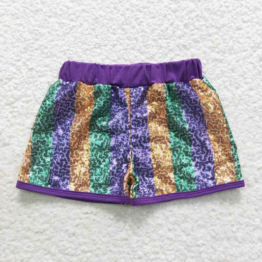 purple gold green sequins shorts