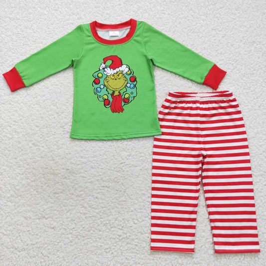 Christmas green face long sleeve pajama set