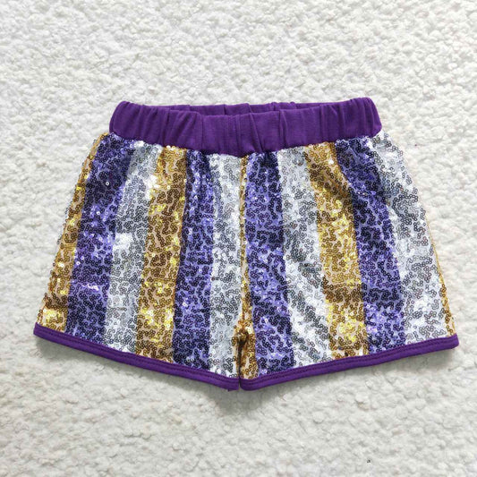 Infant toddle girls white purple gold sequins shorts