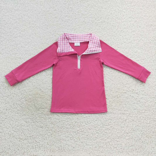 Hot pink long sleeve spring fall pullover t-shirt top