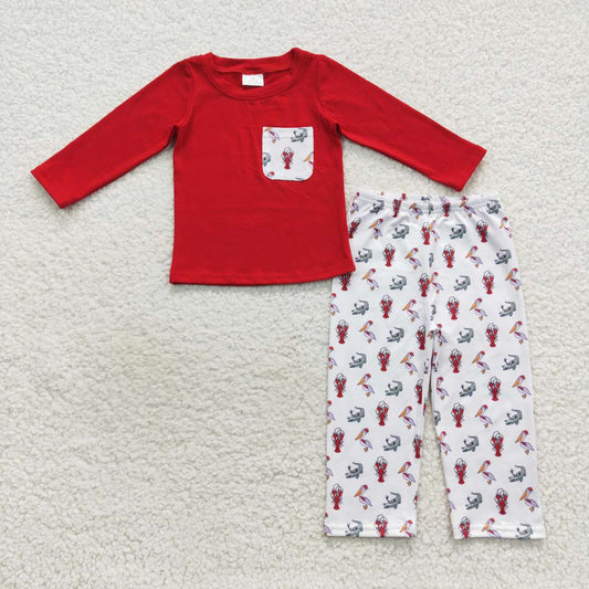 Baby boy long sleeve Christmas Crawfish clothes set BLP0300