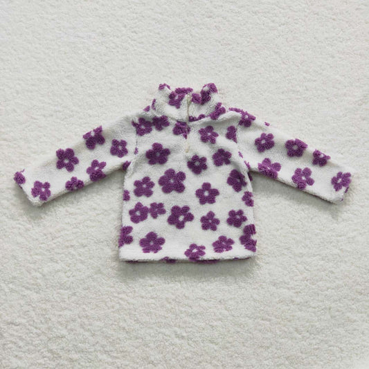 Purple flower Sherpa jacket pullover coat
