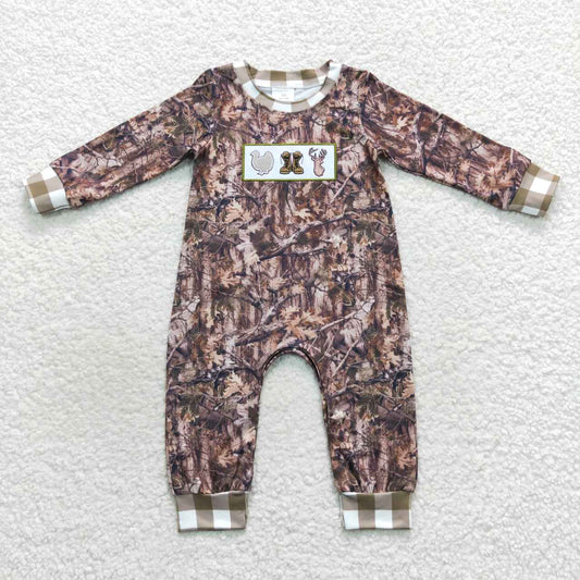 baby boy embroidery reindeer camouflage hunting romper