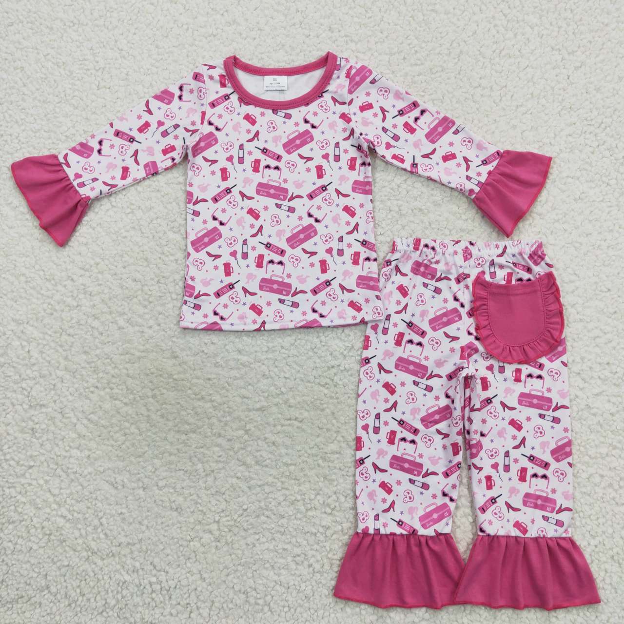 pink doll long sleeve pajama set