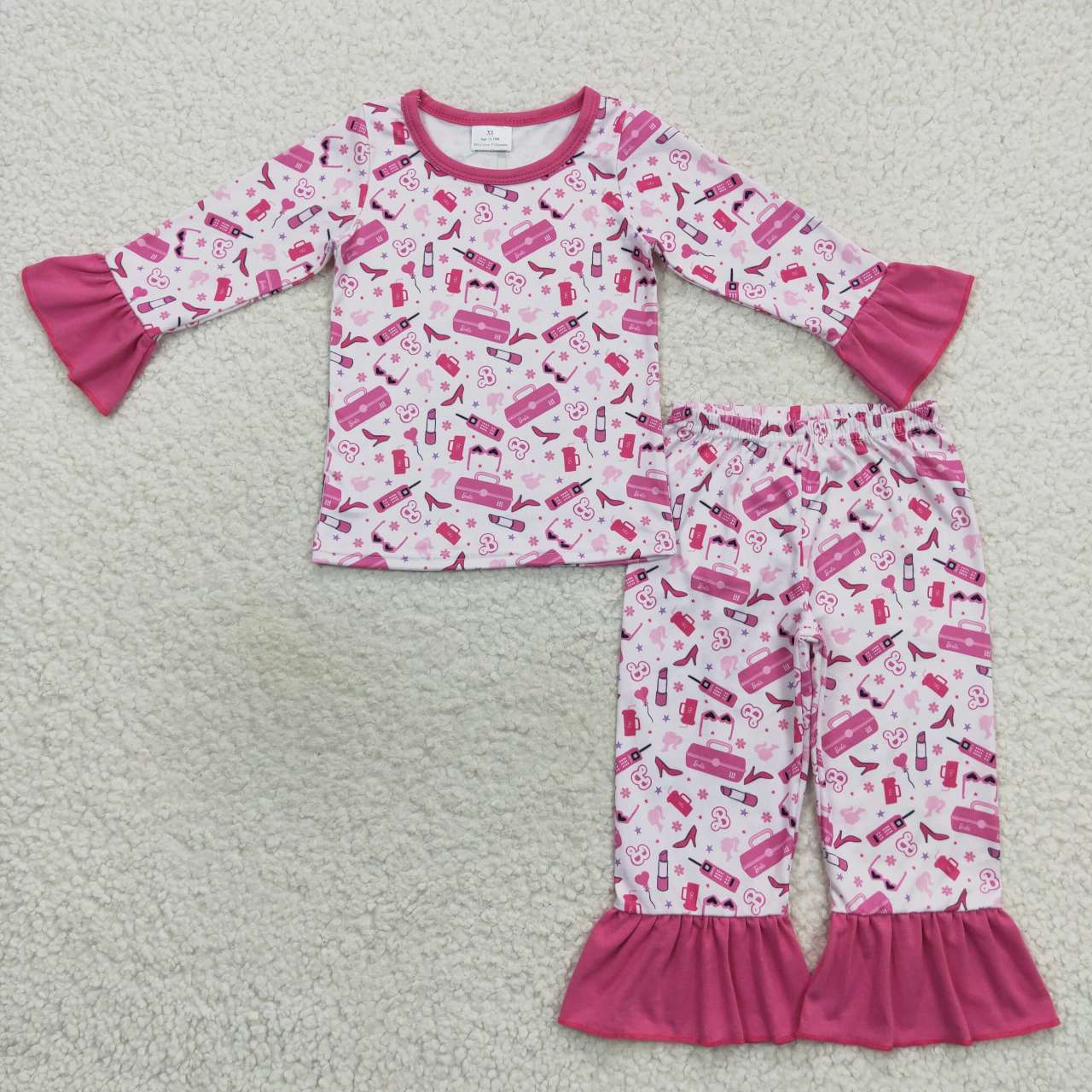 pink doll long sleeve pajama set