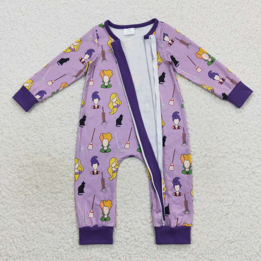 Halloween print long sleeve zip romper