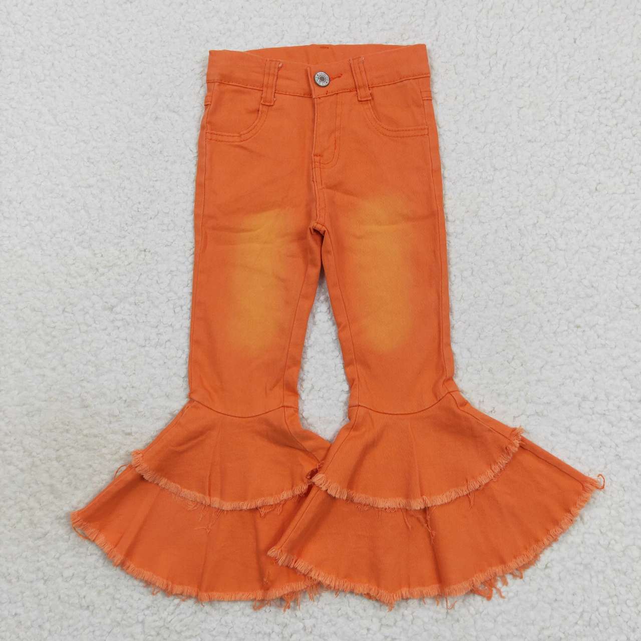 orange double ruffle flare jeans pants