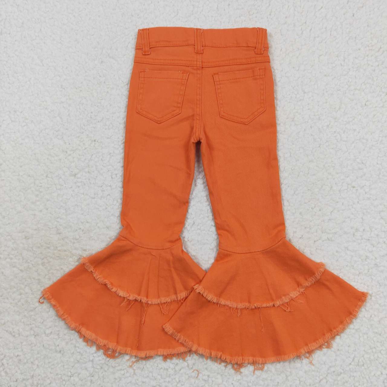 orange double ruffle flare jeans pants