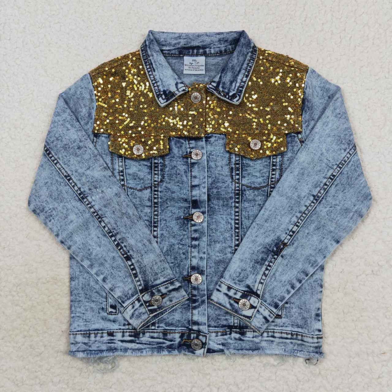 Baby girls long sleeve sequins denim coat