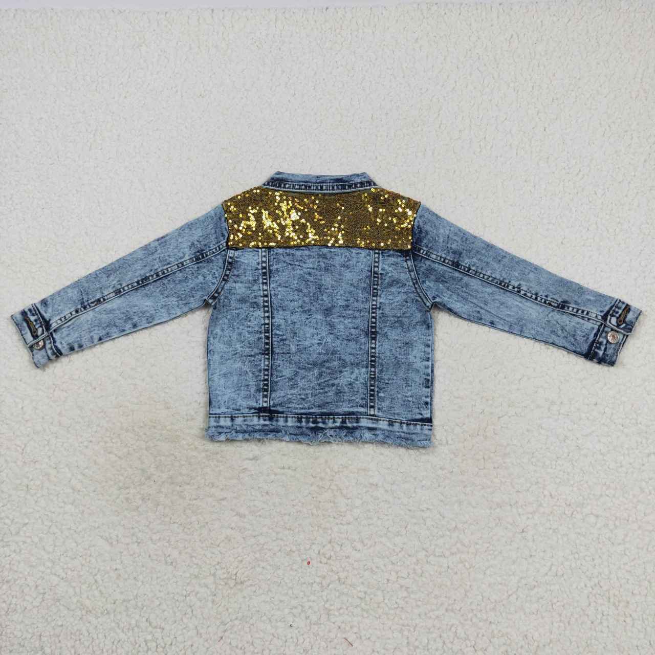 Baby girls long sleeve sequins denim coat