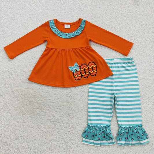 Girls Embroidery Halloween boo clothing set