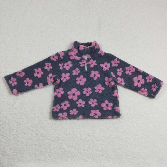 grey pink flower Sherpa jacket pullover coat preorder
