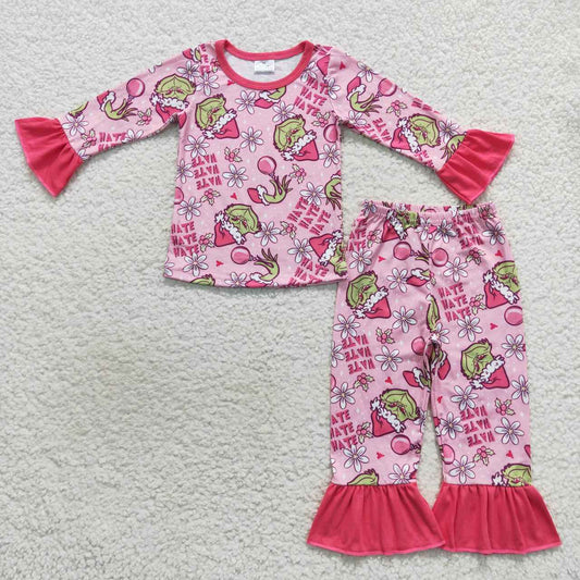 Christmas green face cartoon pajama set