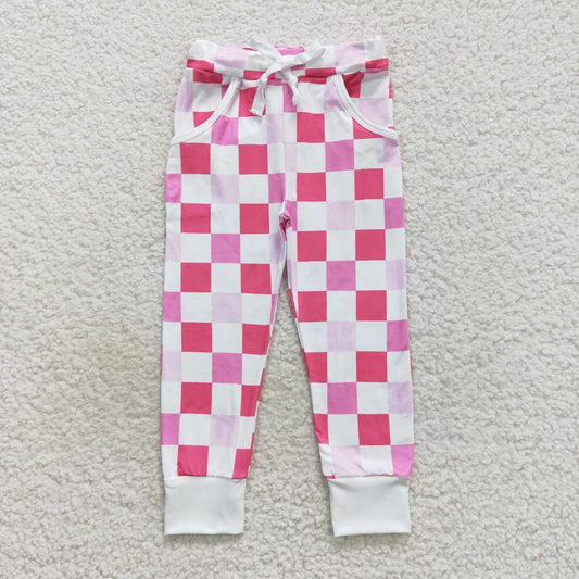 white and pink checkered milk silk leggings pants
