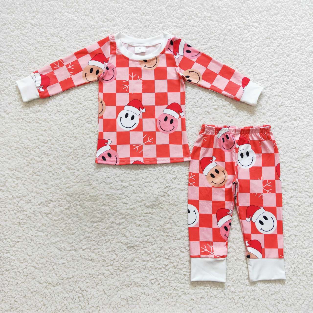 Smile face red checkered Christmas pajama set