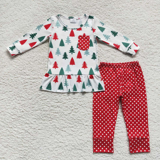Christmas tree long sleeve top red polka dots outfit