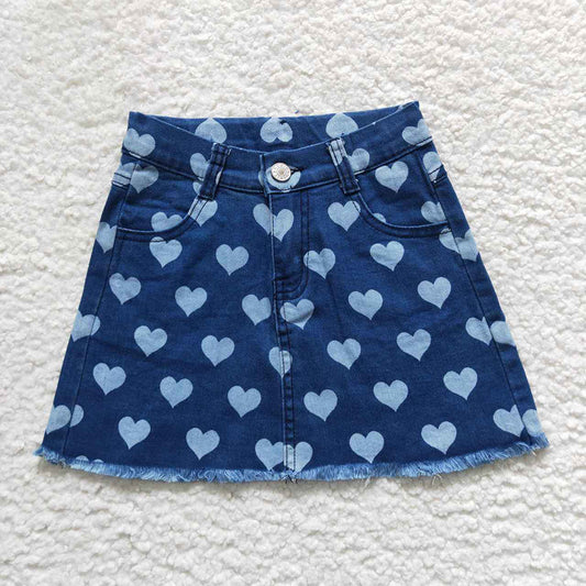 baby girls heart print Valentines day denim skirt