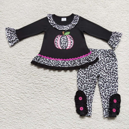 Girls Leopard pumpkin clothes set wholesale baby outfit