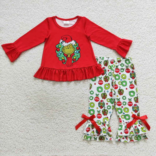 Girls Green face Christmas clothes set