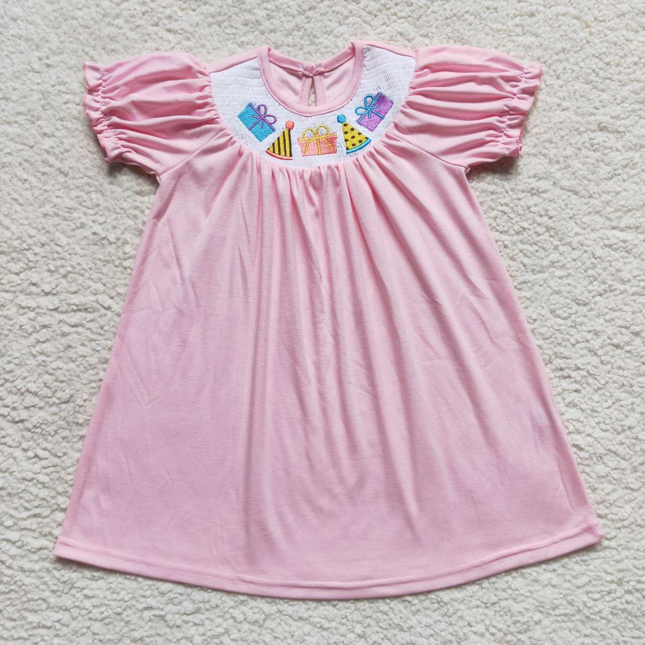 Baby girls smocked Happy Birthday dress