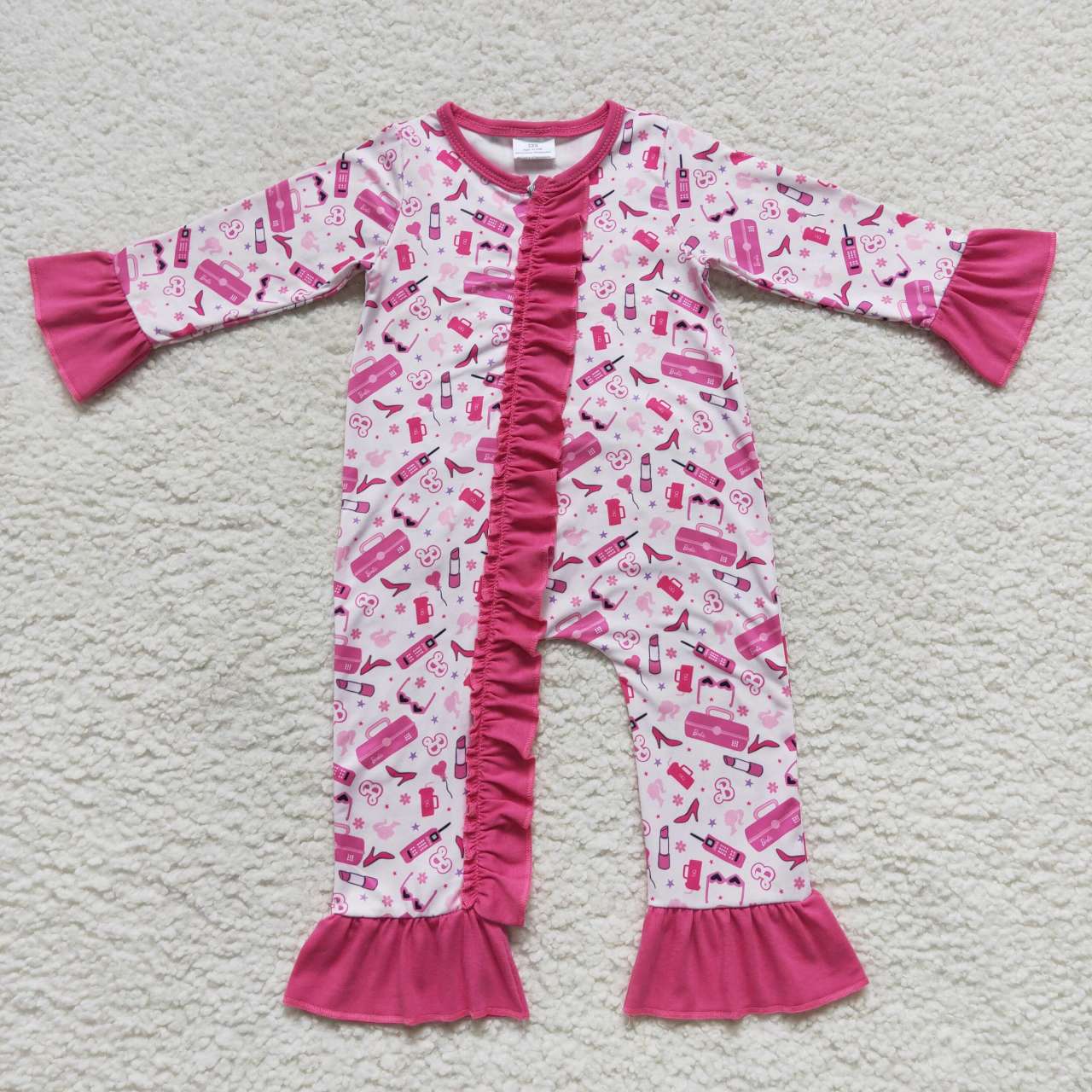 Pink doll long sleeve zip romper