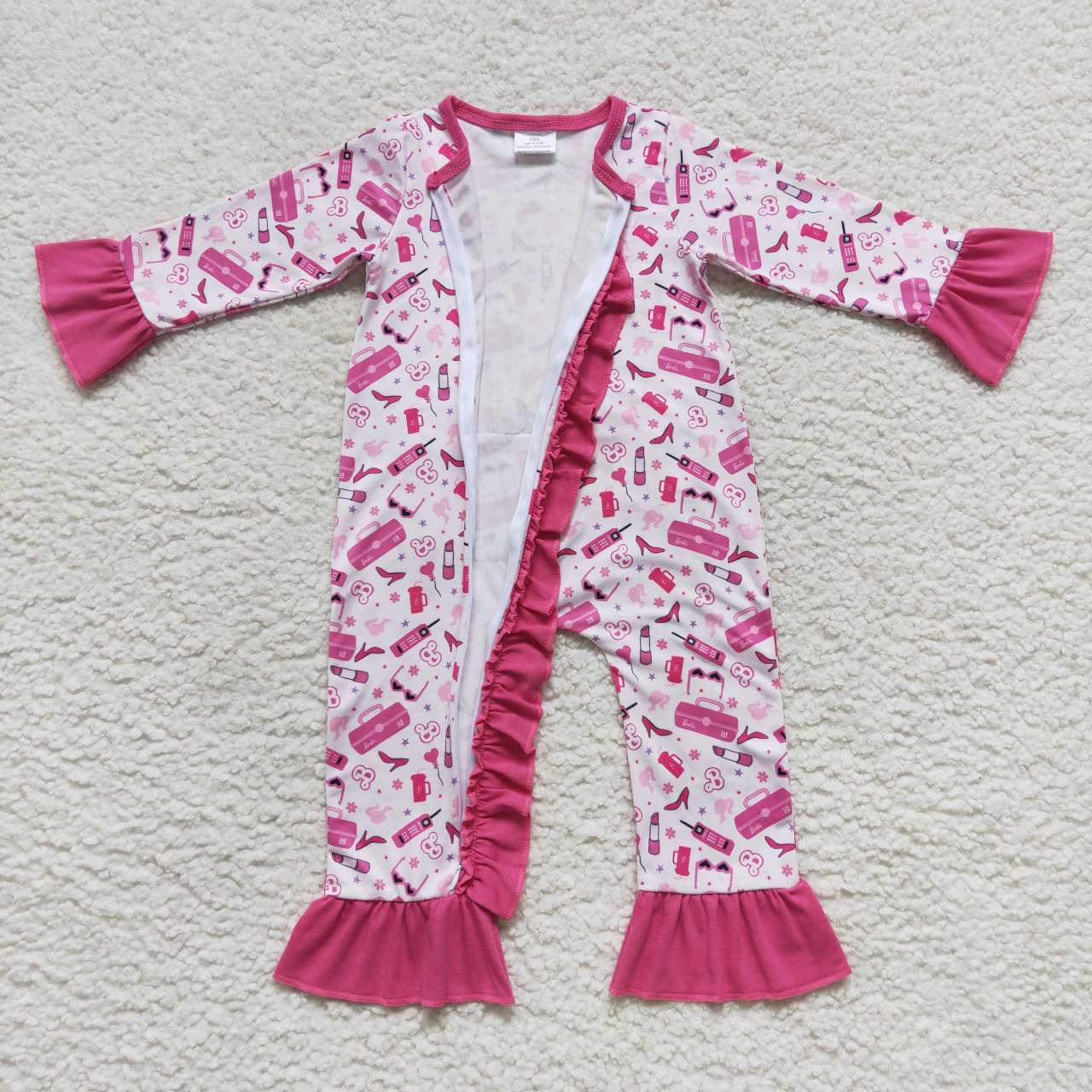 Pink doll long sleeve zip romper