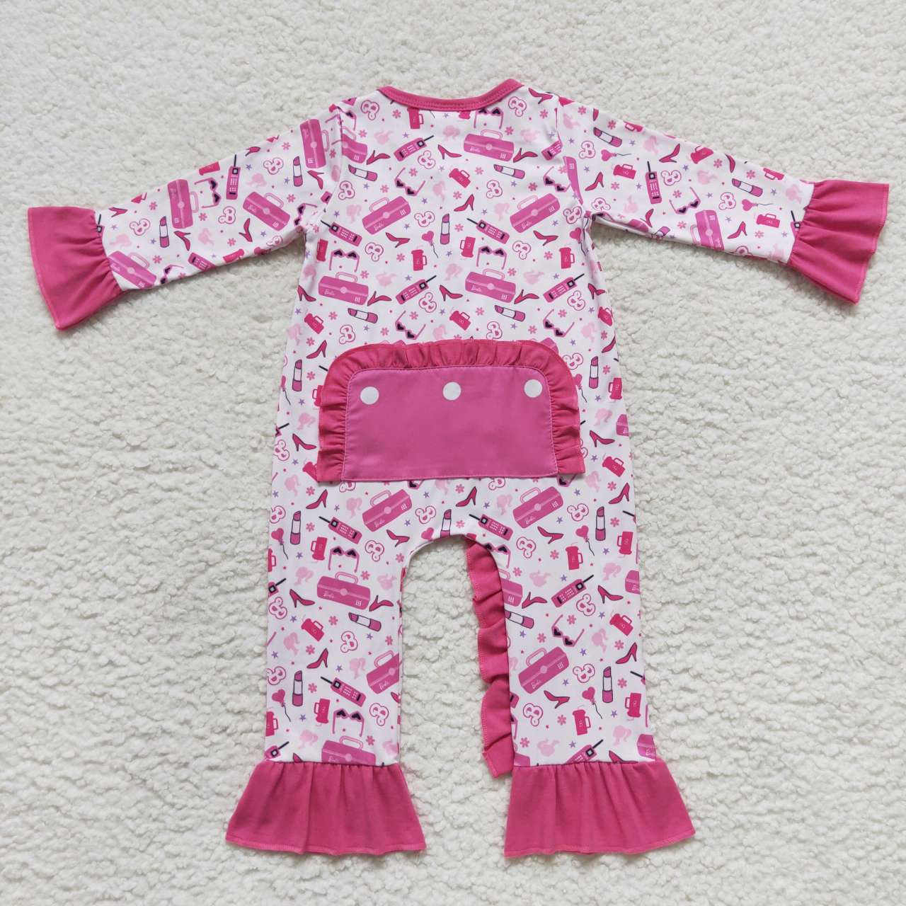 Pink doll long sleeve zip romper