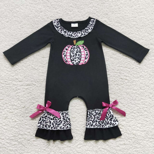 toddle girls embroidery leopard  pumpkin romper