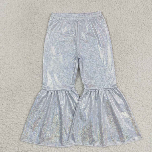 Girls Shiny Holographic Flare Pants PU Metallic Pants