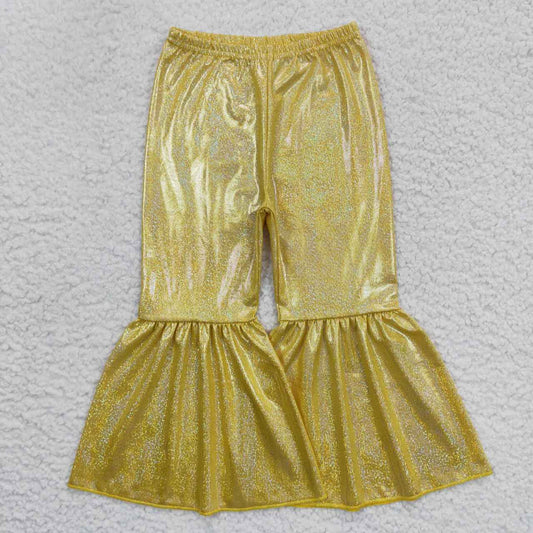 yellow shiny disco Flare Pants PU Metallic Pants