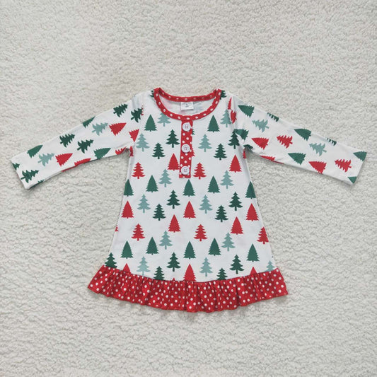 Girls Christmas  tree long sleeve dress