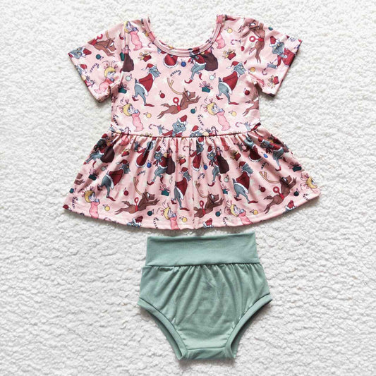 Toddle girls Christmas green face bummies set