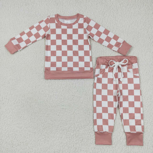 girls checkered long sleeve clothes set