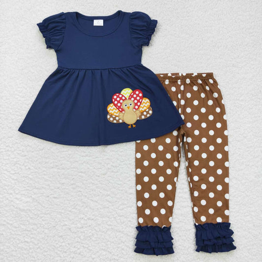 Girls Embroidery turkey Thanksgiving clothes set