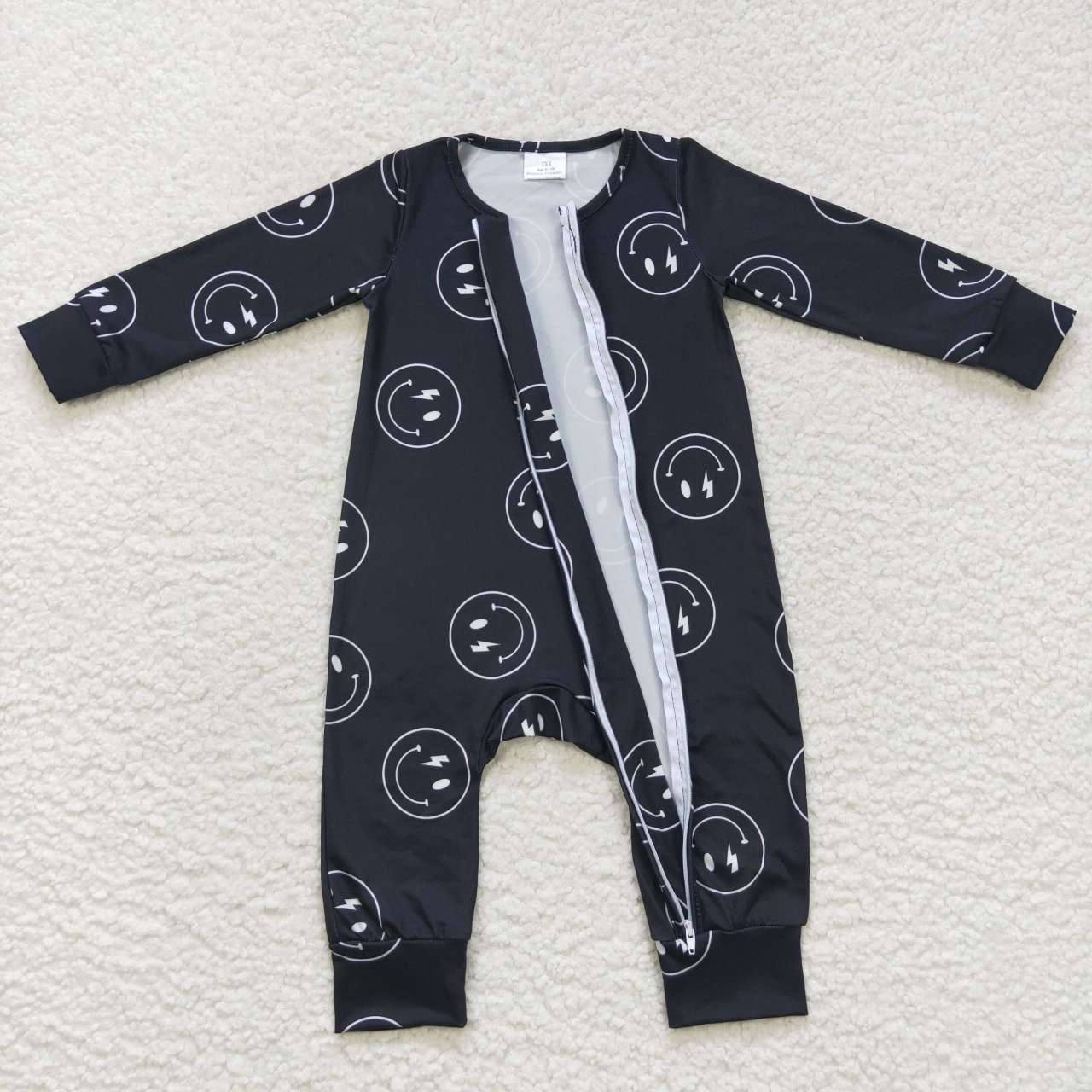 smile face long sleeve boy zip romper