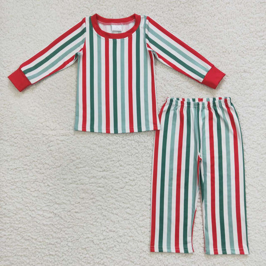 red green stripes Christmas pajama set