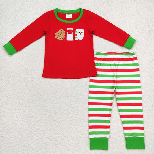 boy Embroidery milk cookie Santa Claus Christmas pajama set