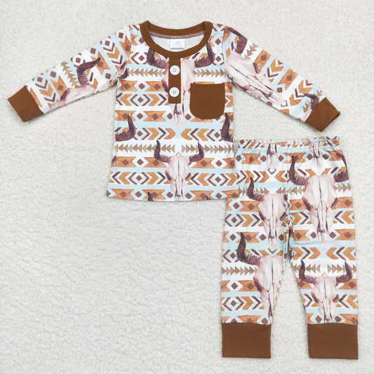 western cow aztec boy long sleeve spring fall clothes set