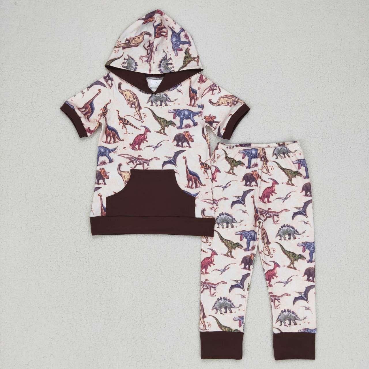 kids short sleeve dinosaur hoodie set baby boy summer clothes wholesale