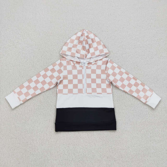 kids pink checkered long sleeve pullover