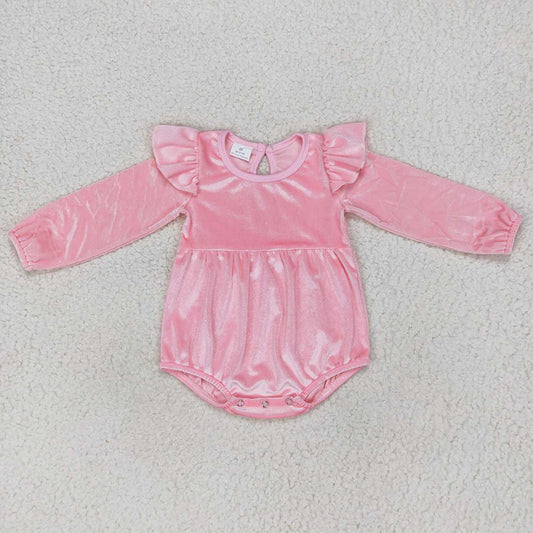 infant toddle girls  long sleeve pink velvet romper