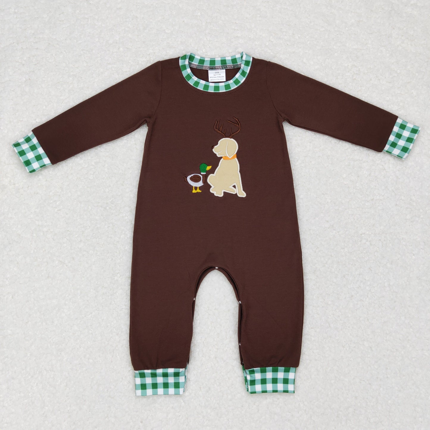 Boy Embroidery mallard duck reindeer hunting romper