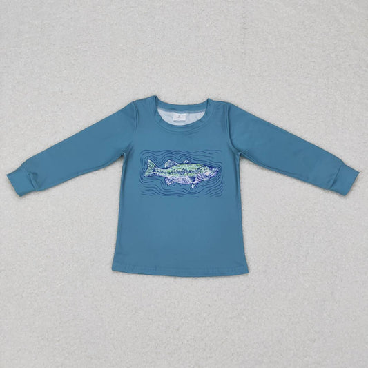 baby boy long sleeve fishing  print milk silk t-shirt top