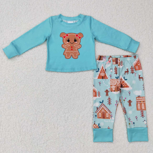 girls Christmas gingerbread long sleeve pajama set