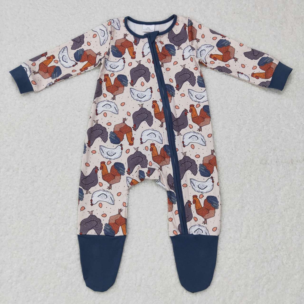 Farm chicken long sleeve footie romper