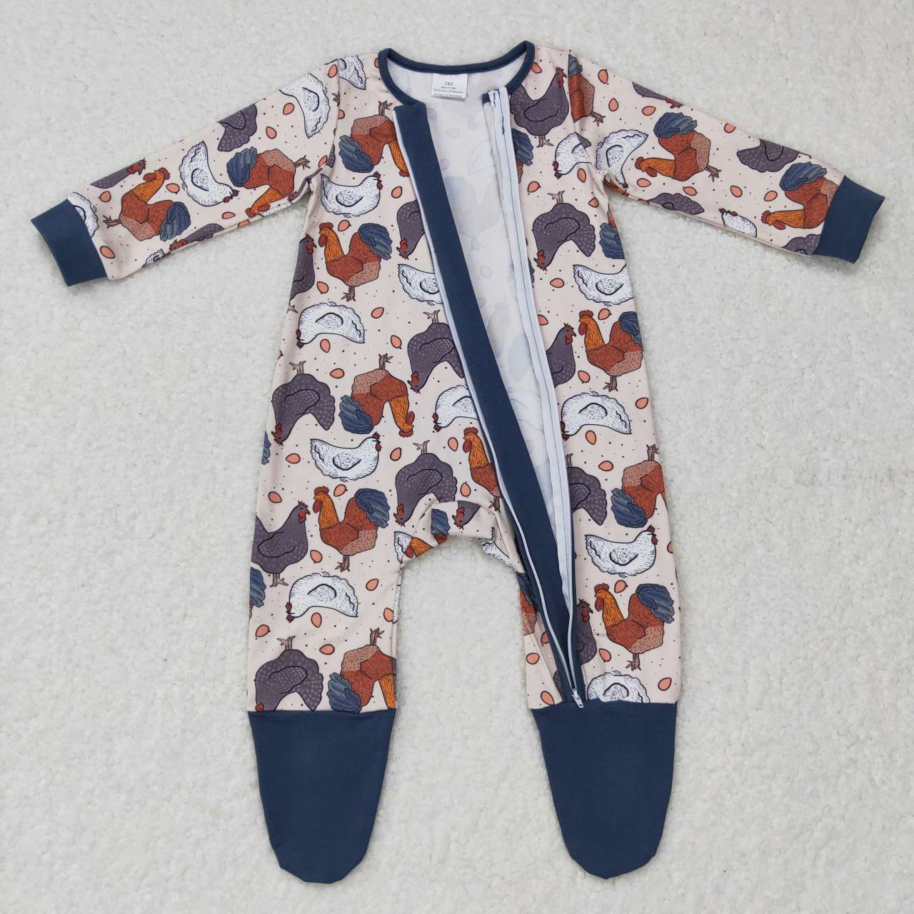 Farm chicken long sleeve footie romper