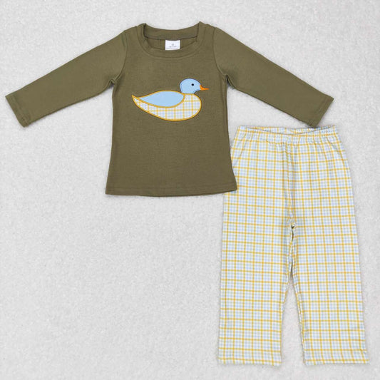 baby boy long sleeve embroidery duck sibling clothes set