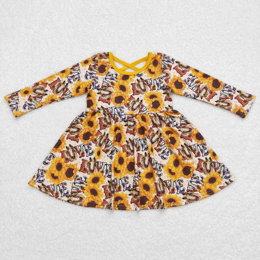Baby girls long sleeve sunflower horse dress