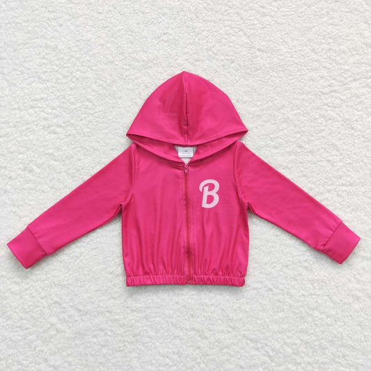 baby girls long sleeve pink doll print hoodie top