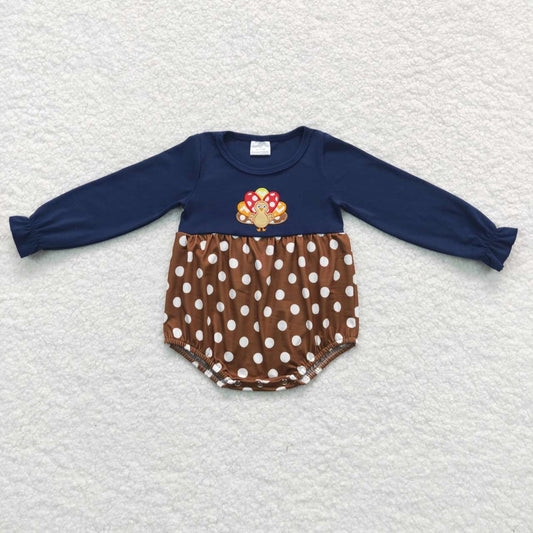 toddle girls embroidery turkey long sleeve Thanksgiving romper